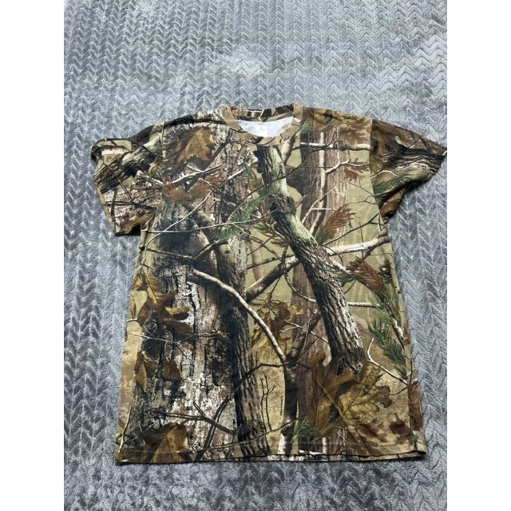 Realtree AP Camo T-Shirt Mens Medium Brown Green All Over Print Hunting Tee 0667